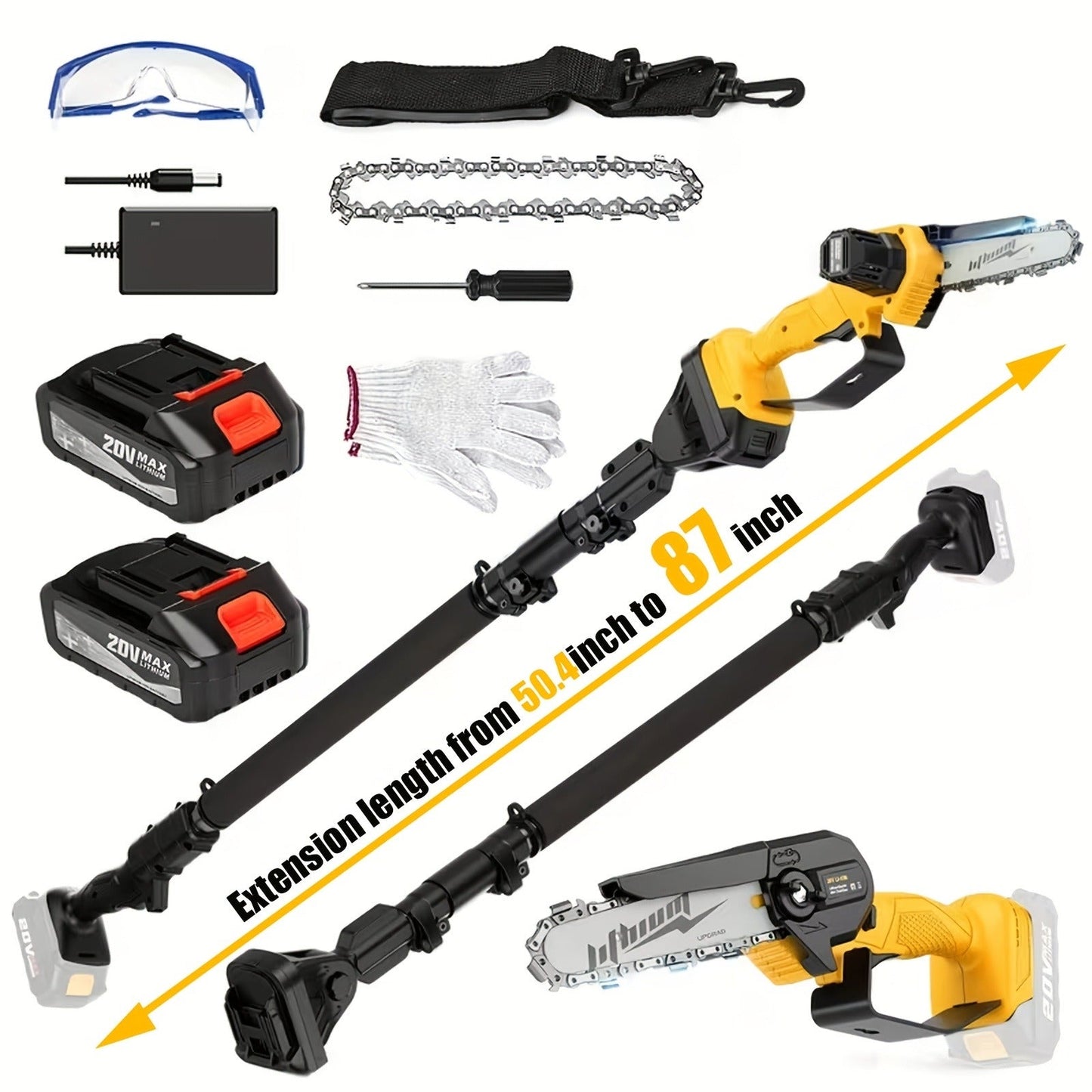 Telescopic Pole Saw Cordless Folding 6-Inch Electric with Compact Design, Battery-Powered Tree Pruner for Garden Pruning