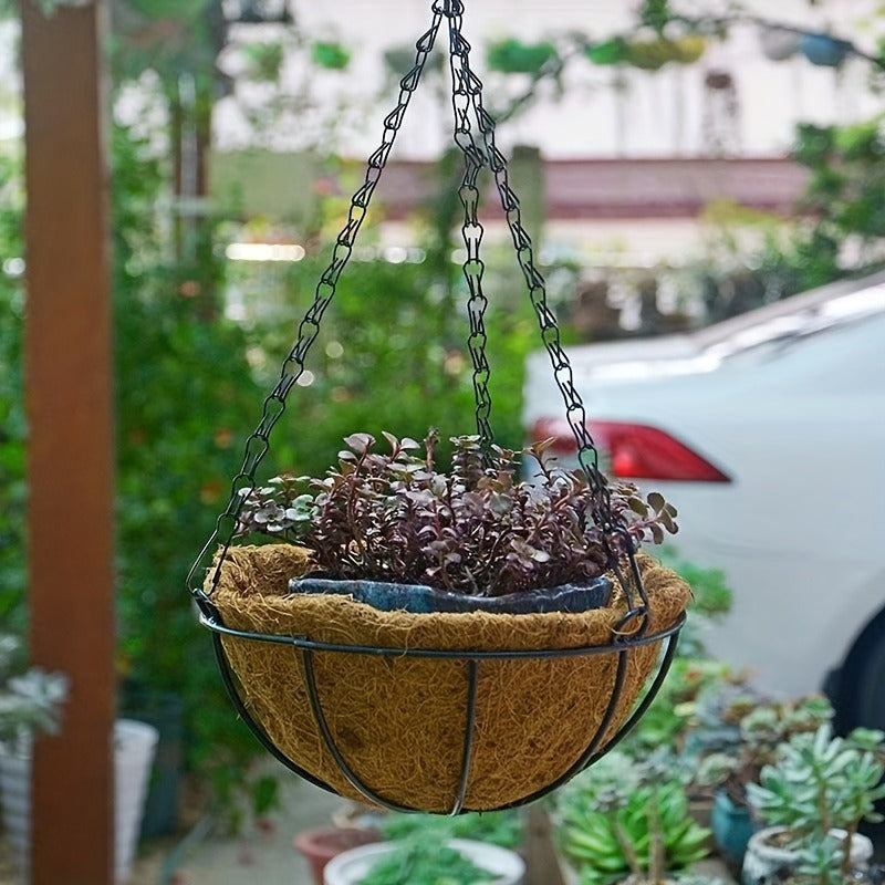 Hanging Flower Basket Set of 3 – Rust-Proof Metal Chain, 10 Inch Coco Liner, Indoor Outdoor Porch Balcony Garden Planter