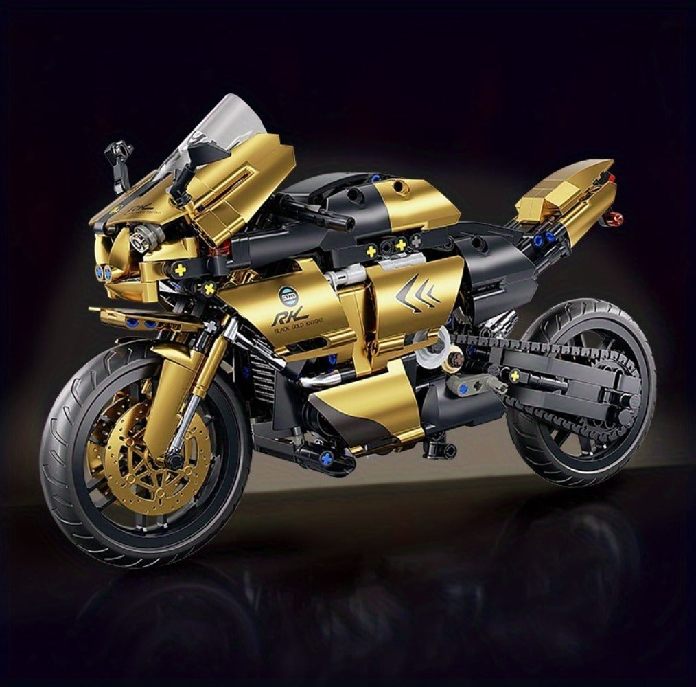 1000PCS Motorcycle Building Blocks 1:10 Scale DIY Black & Gold Motorbike Model Kit – Adult Collector Display Ornament