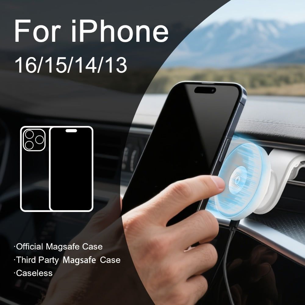 Magnetic Wireless Car Charger Mount 15W 360° Swivel Ball Joint Air Vent Holder for iPhone 17 17 Air 17 Pro Max 16 15 14 13 12 Series