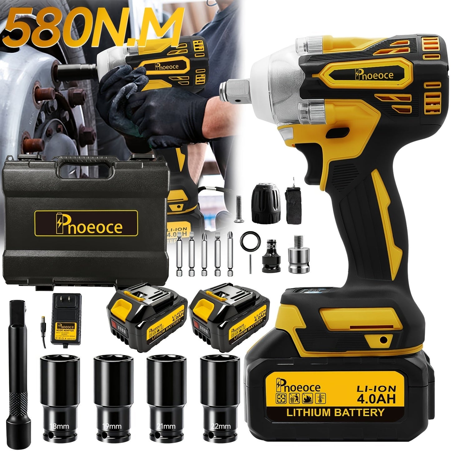 Cordless Brushless Impact Wrench Set 21V, 1/2'' High Torque Impact Gun with 4000mAh Rechargeable Battery