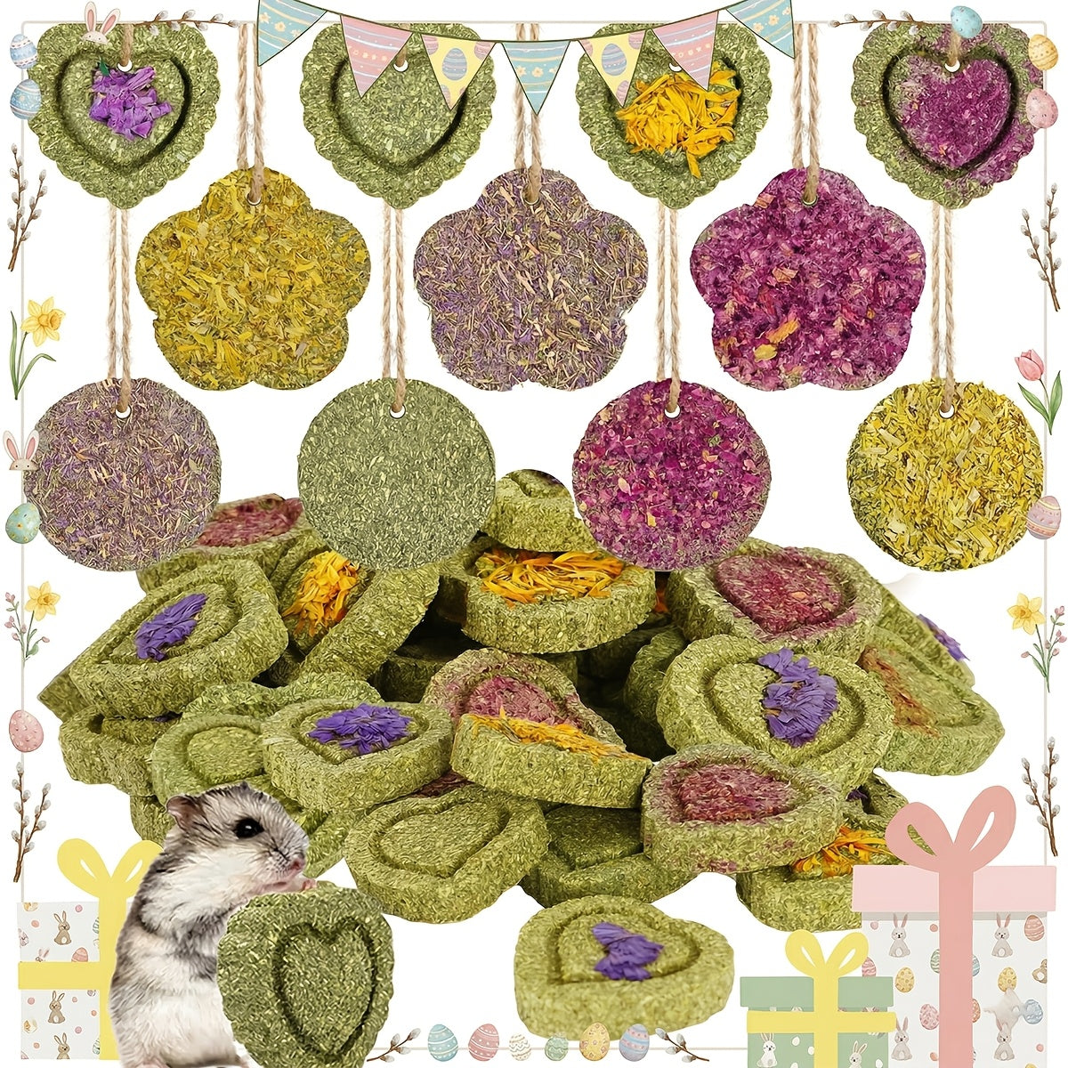Timothy Hay Chew Treats 20 Pack – Handmade Natural Rabbit Toys for Boredom, Guinea Pig Chinchilla Hamster Rat Gerbil Teeth Grinding Snacks