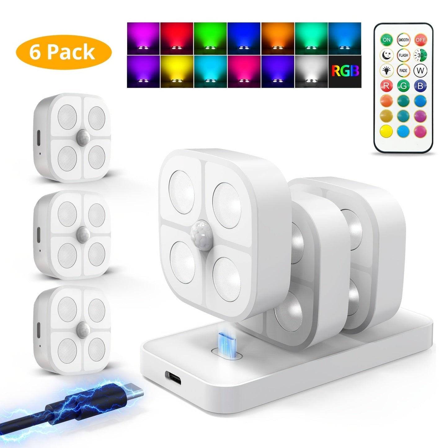 Puck Lights Rechargeable RGB with Charging Station - Motion Sensor Under Cabinet Lighting for Home Cooking, Dining and Outdoor Meals