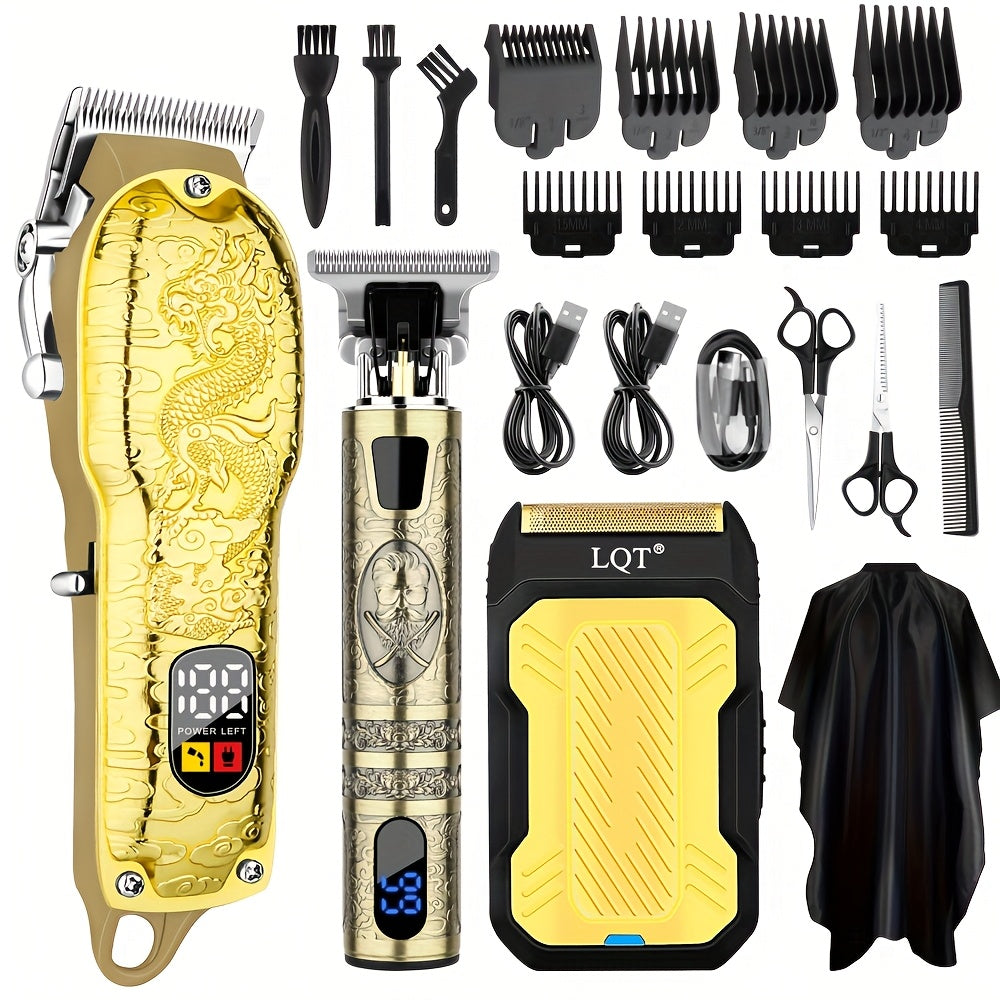 Hair Clipper Set for Men USB Rechargeable, Professional Electric Hair Trimmer with Oil Head Engraving