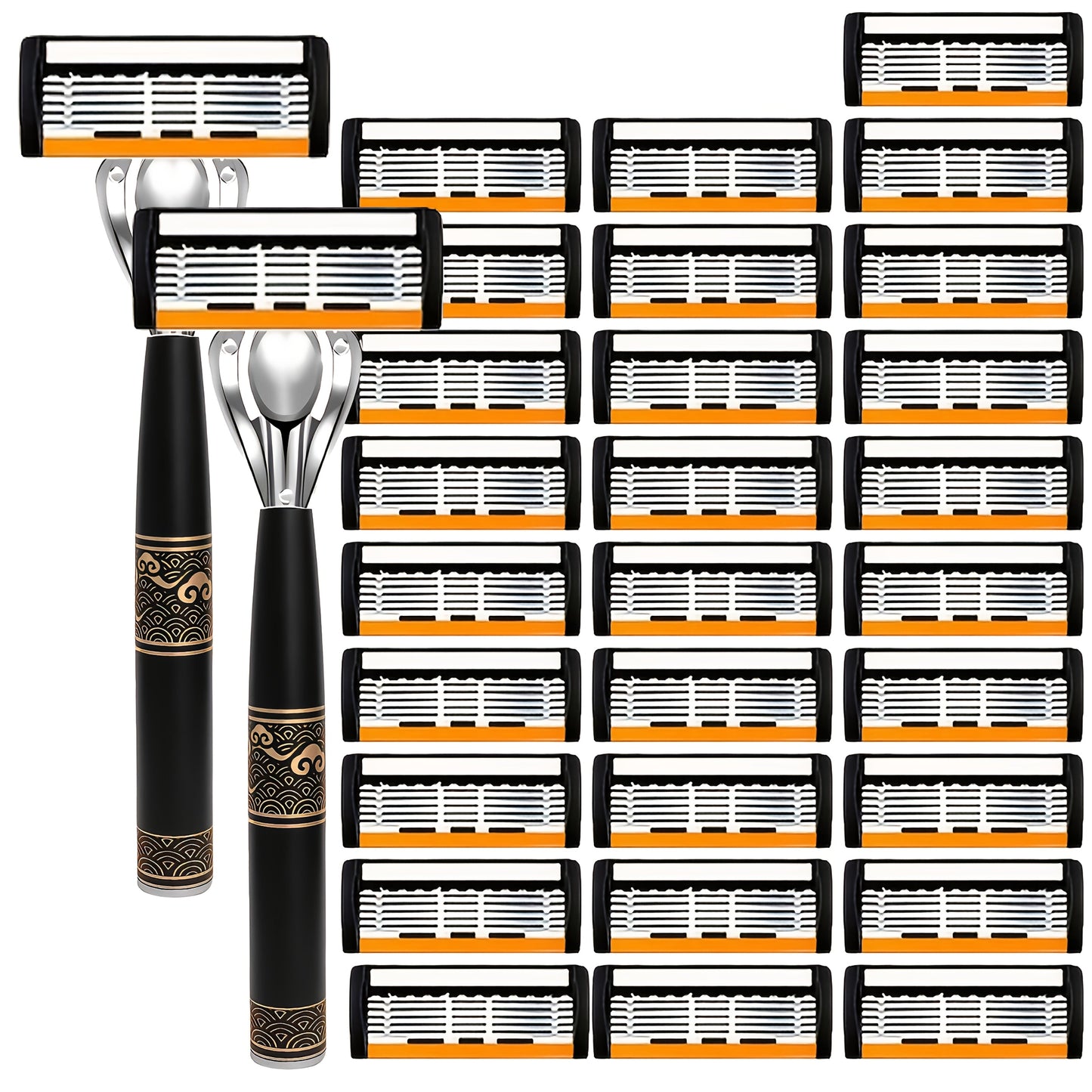 Men's Razor 6-Layer Blade Refill Kit with Handle Smooth Precise Shaving – Multiple Options 6 12 24 30 36 Blades Cartridge Razor