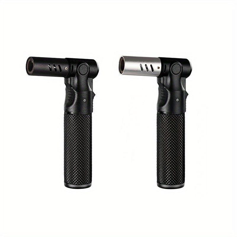 Angled-Nozzle Torch Lighter with Knurled Cylindrical Grip, Standing Body and Three Finish Options