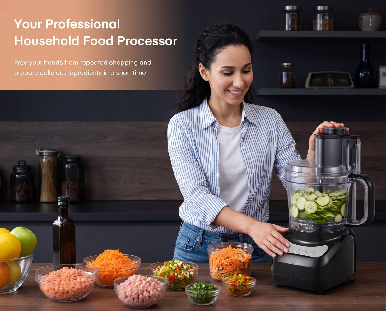 12 Cup Food Processor 6 Functions - Chopping, Slicing, Shredding, Purees & Dough, Large Electric Kitchen Food Processor for Meal Prep