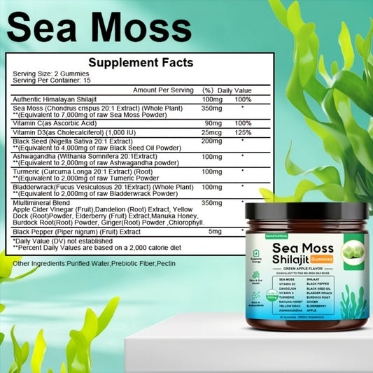 16-in-1 Sea Moss & Shilajit Gummies with Turmeric, Ashwagandha & Black Seed, Plant-Based Immune & Digestive Health Supplement