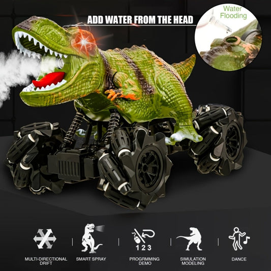 RC Monster Truck Dinosaur 2.4GHz 4WD Off-Road Remote Control Car with LED Lights Music Large Tires All-Terrain Stunt Vehicle Gift for Boys