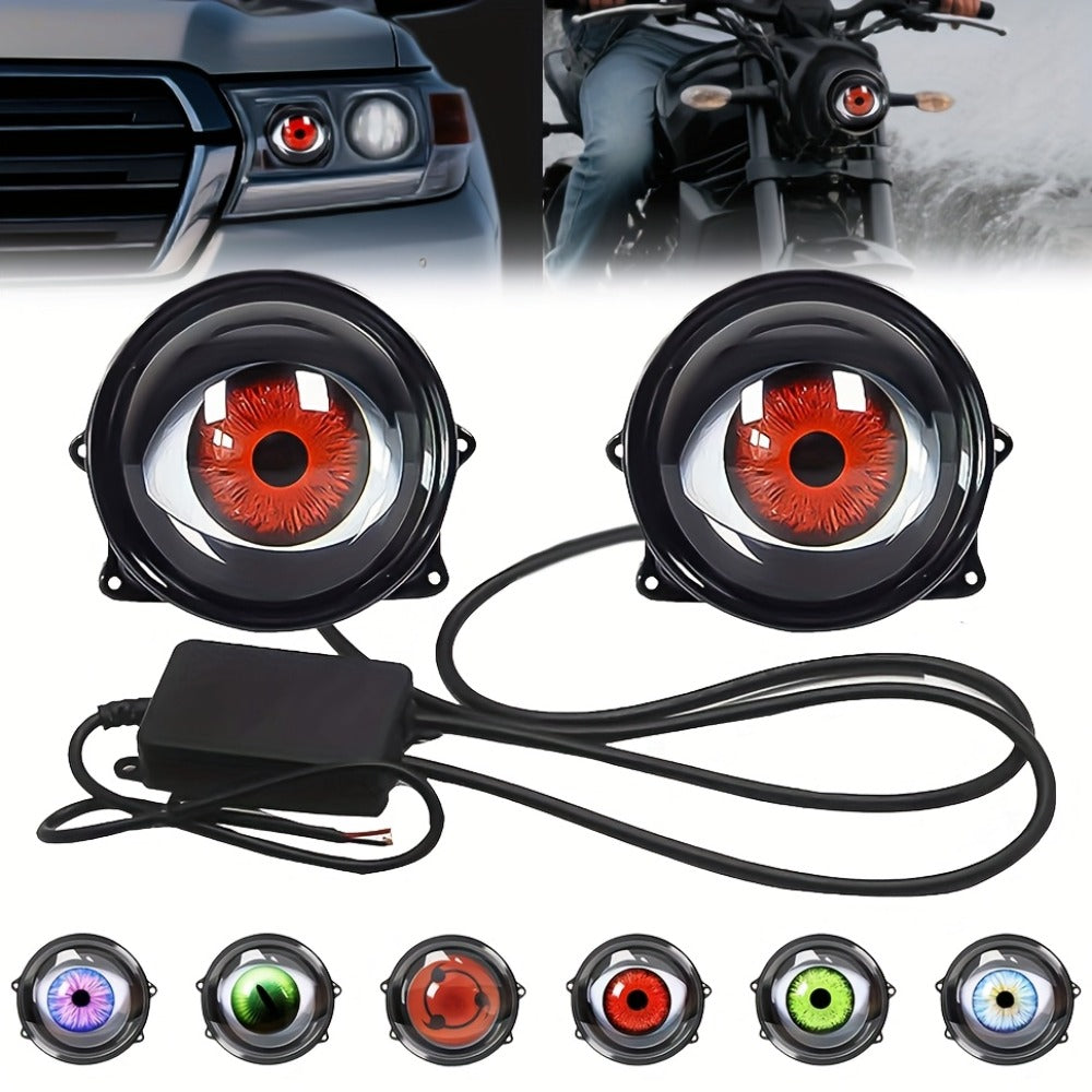 LED Demon Eye Lights 6-Mode Adjustable Dynamic Devil Eyes with Lens 12V Off-Road Atmosphere Lighting Kit Car Mod Automotive Decoration