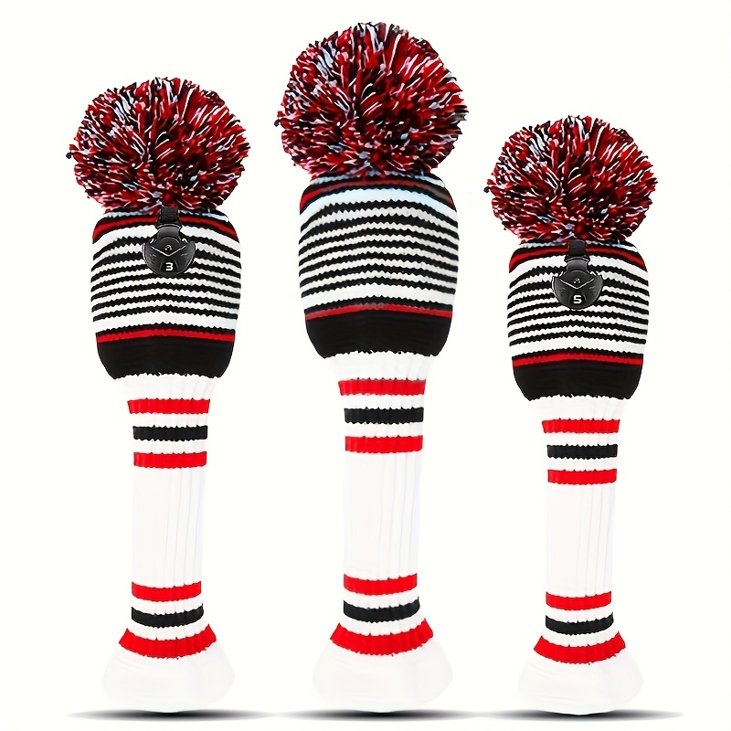 Knitted Golf Club Head Covers 3-Pack Set for Driver & Fairway Woods, Fits 460cc Drivers, Hook & Loop Closure Protective Headcovers for 1 3 5
