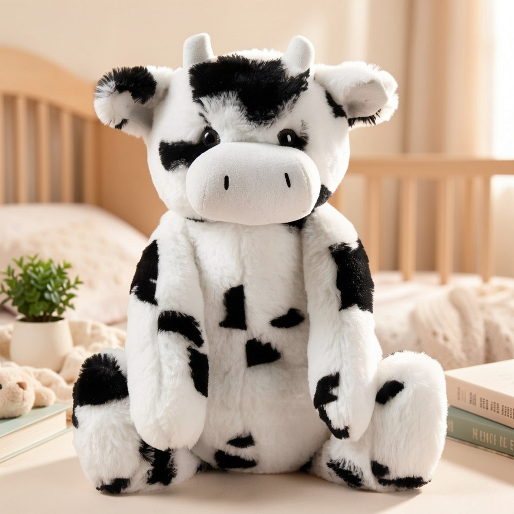 Stuffed Animal Black-and-White Cow in 16-Inch Size with Plush Fur and Care for Character Display, Room Decor and Gift Presentation