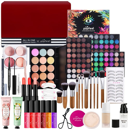 POPFEEL Makeup Kit Full Face Set, Multi-Shade Eyeshadow Palette, Professional Brushes & Pigmented Lip Color