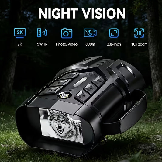Night Vision Goggles 2K Ultra HD – 5W IR Binoculars with 2.8" IPS Screen, 10X Optical Zoom, 2600ft Range & 2000mAh Rechargeable Battery |