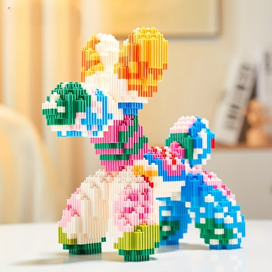 Balloon Dog Building Blocks Set – Colorful Interlocking Brick Sculpture Pop Art Home Decor Display Model for Adults Teens Art Lovers