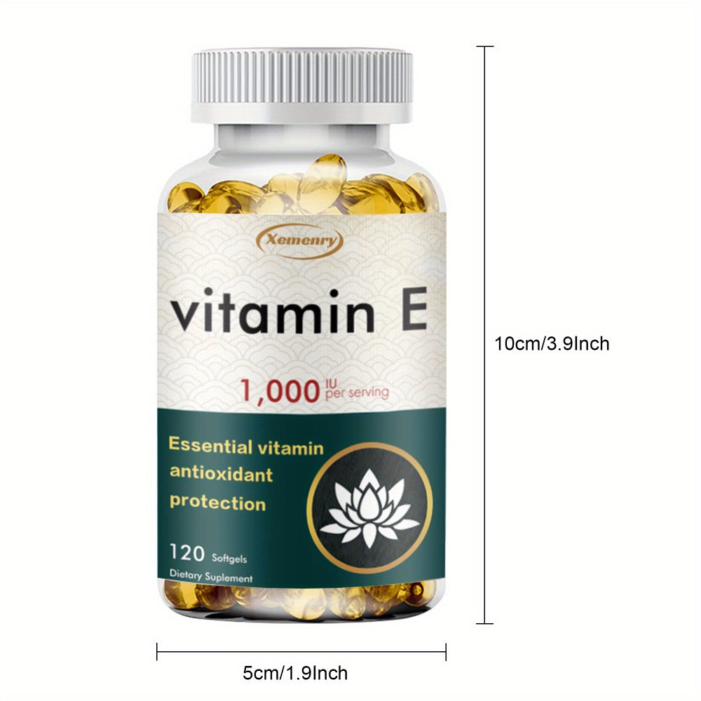 Vitamin E 1000IU Softgels 120 Count High Potency Antioxidant Supplement for Hair, Skin, Nails & Eye Health