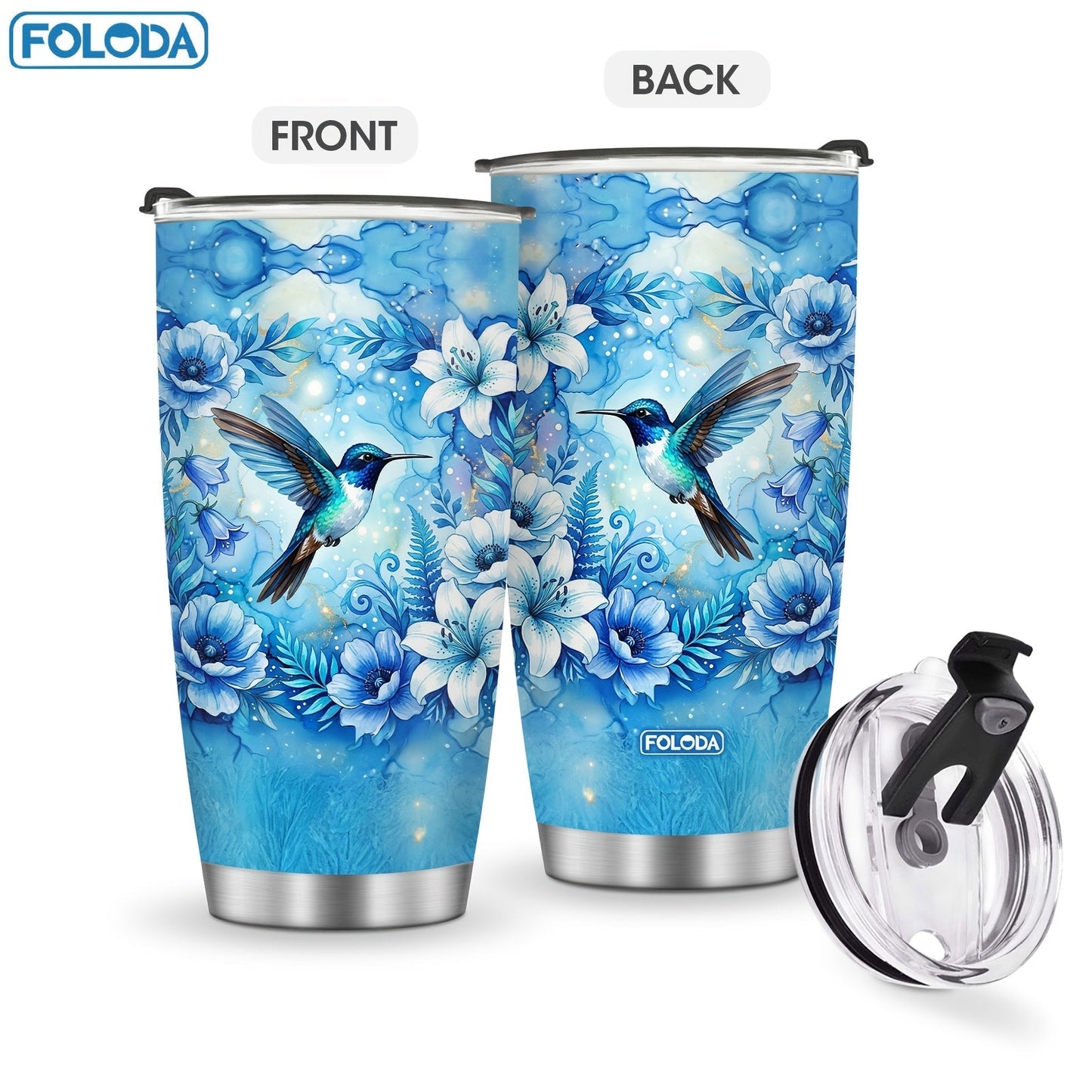 Hummingbird Flower Vacuum Insulated Travel Tumbler 20oz – Gift for Mom Grandma Sister Daughter Birthday Valentine's Day