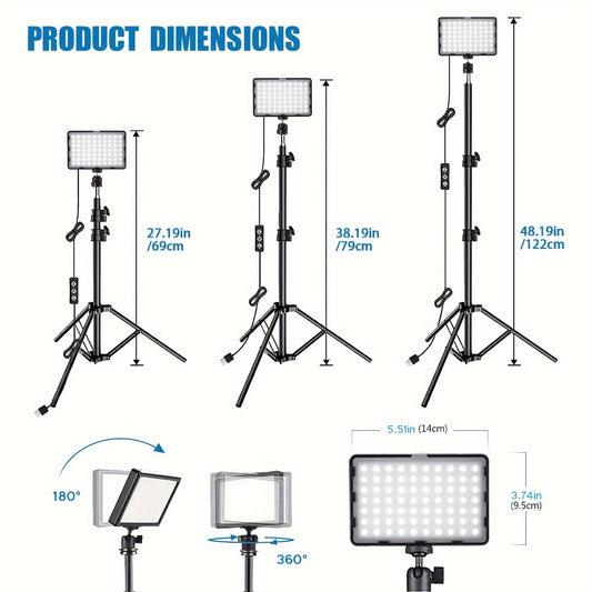 LED Video Fill Light Panel Kit with Tripod Stand & RGB Filters, Dimmable 5600K Studio Light for Vlogging