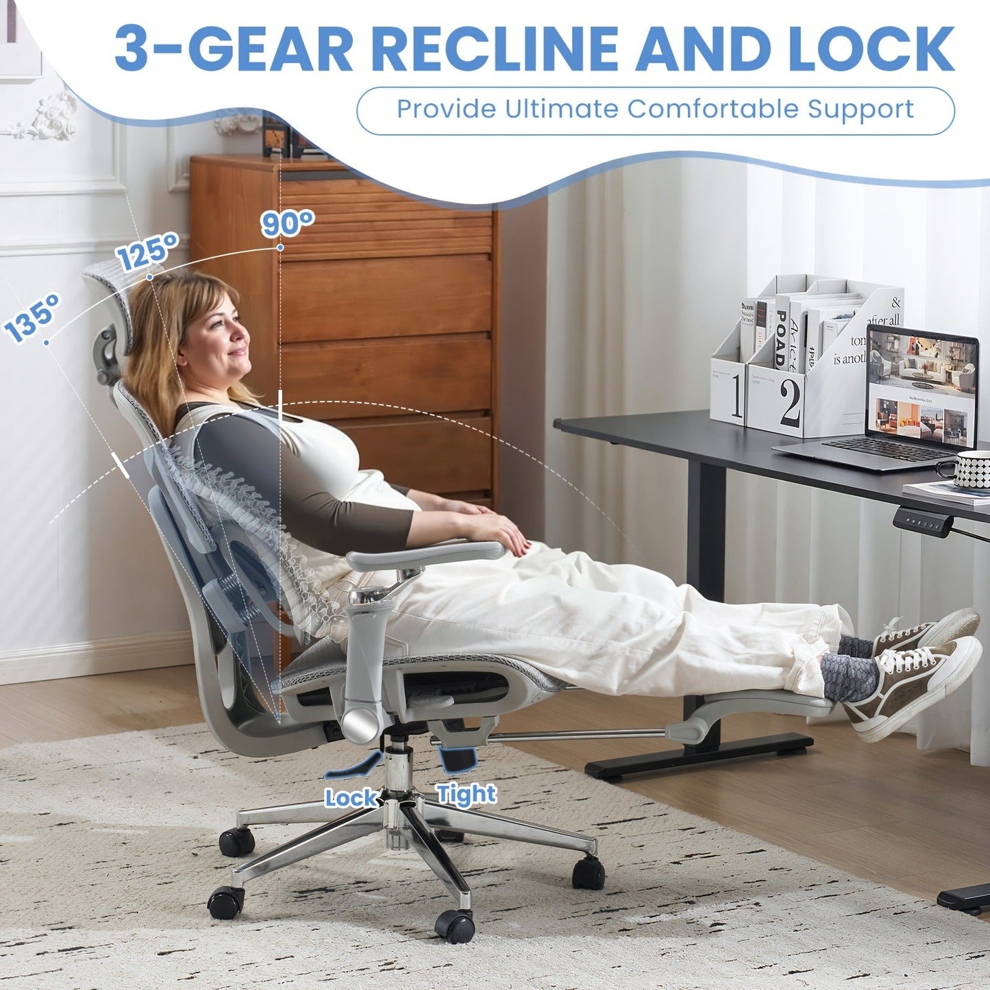 Office Chair High-Back with 6D Adjustable Armrests, Retractable Footrest, Lumbar Section and Swivel Base