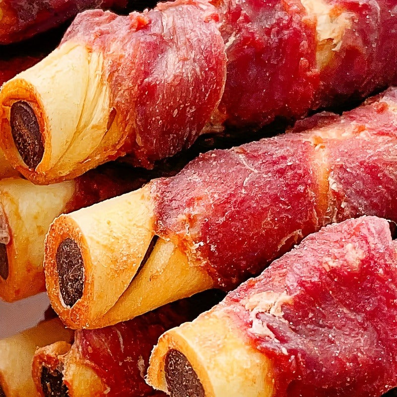 Dog Chew Treats Chicken & Duck Wrapped Cowhide Sticks – High Protein Beef Skin Stuffed Snacks, Long-Lasting, Easy to Digest