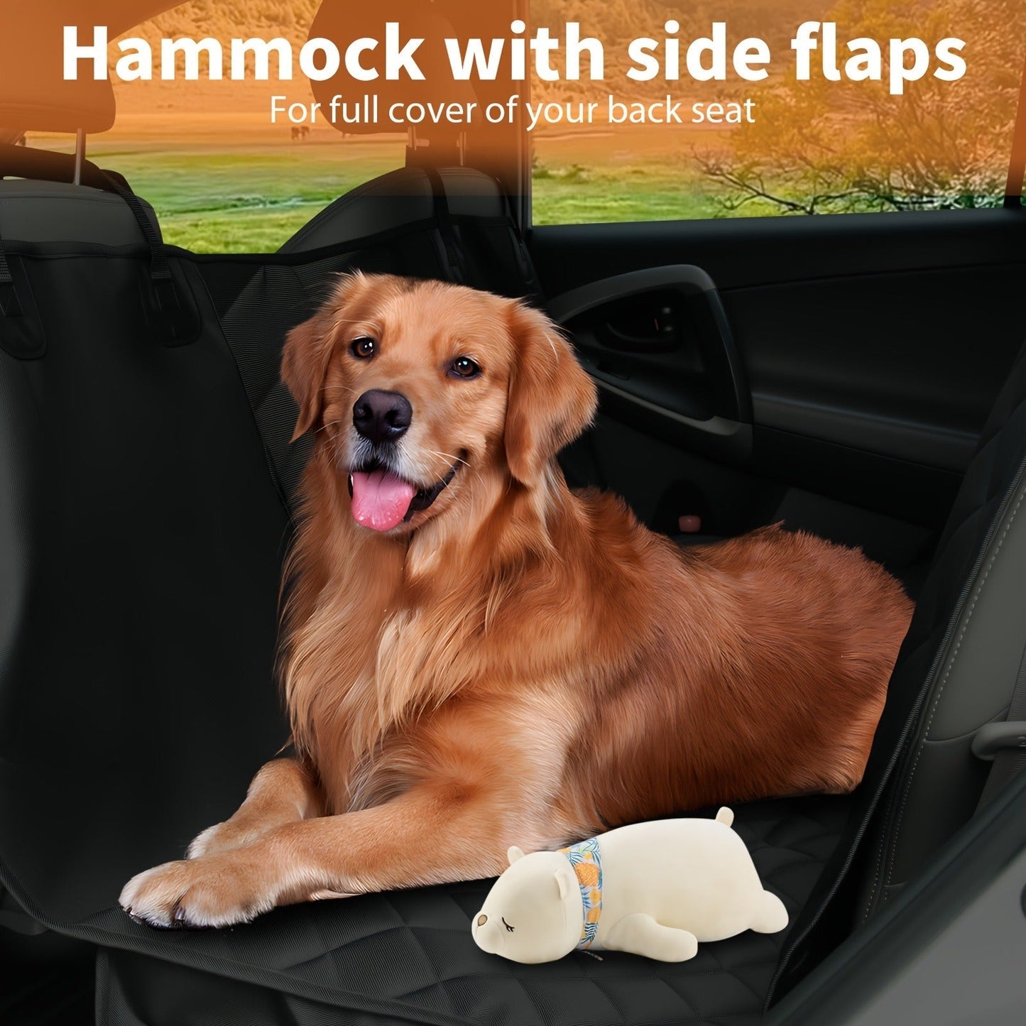 Quilted Dog Car Back Seat Cover with Side Flaps, Mesh Window and Six Color or Pink Mat Bundle Options