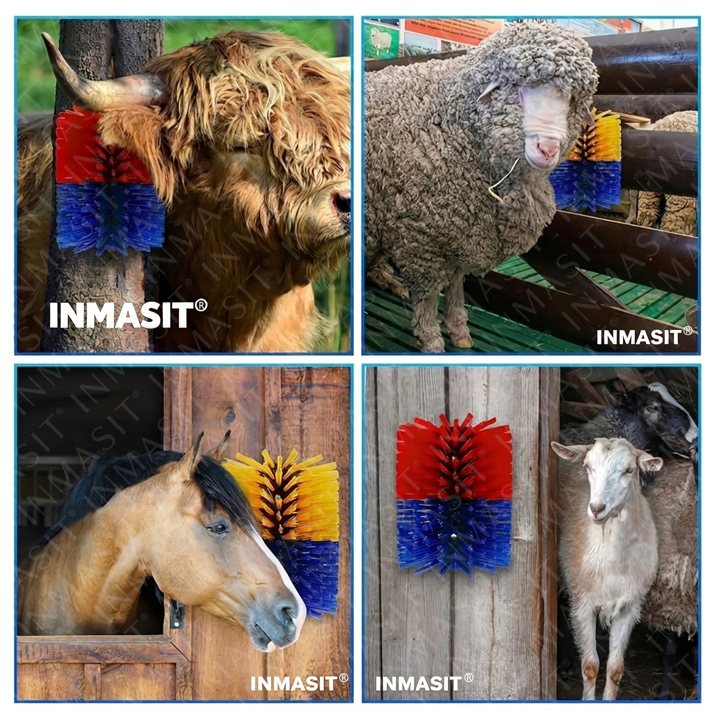 Livestock Grooming Brush Scratcher 8.7" – All-in-One Massage & Itch Relief Tool for Horse, Cow, Goat & Pig | Easy Install with 4 Screws