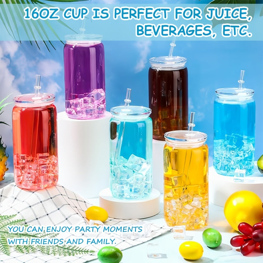 16oz Plastic Cups with Lids and Straws Bulk 25pcs Set Clear Flat Bottom Tumbler Single or Double Wall for Iced Coffee Boba Water Juice Party