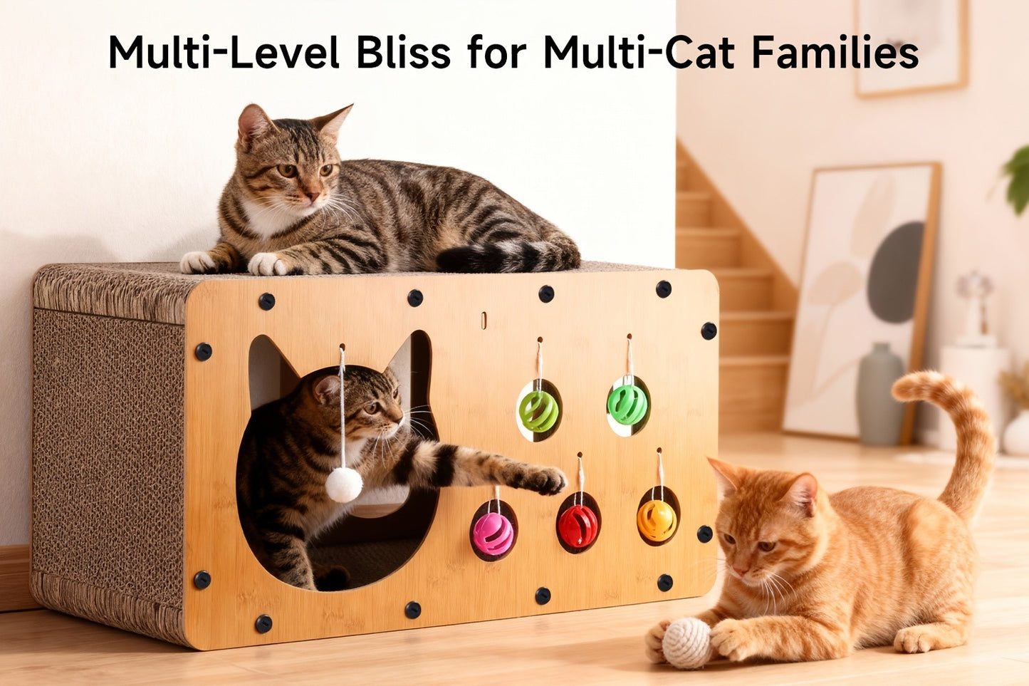Cat Scratching Board with Interactive Rolling Ball – Multifunctional Cat Furniture for Scratching Playing & Resting