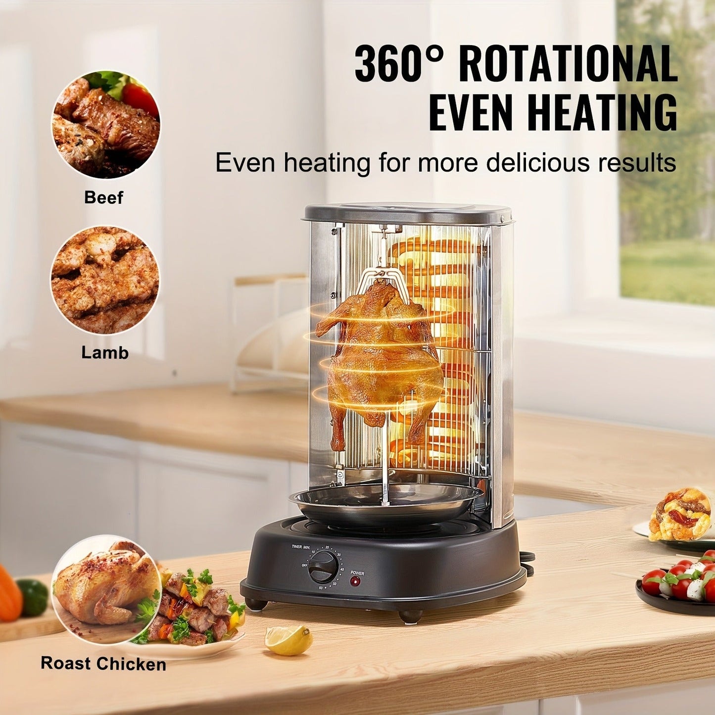 Vertical Shawarma Grill Machine, Electric Gyro Rotisserie Oven with Countertop Broiler for Home Cooking, Dining and Outdoor Meals