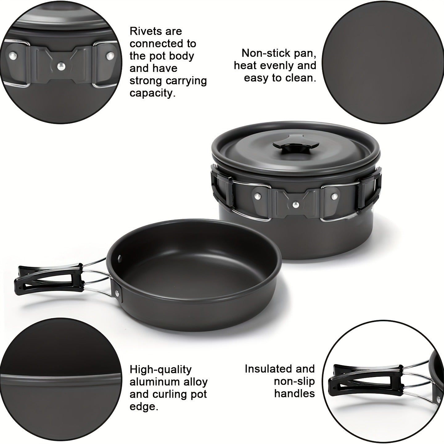 15-Piece Camping Cookware Set with Non-Stick Aluminum Alloy Pots & Pans – Portable Outdoor Cooking Kit with Kettle, Frying Pan, Cooking Pot
