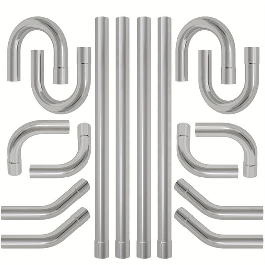 2.5 Inch Exhaust Pipe Kit Mandrel Bend – 8pcs Universal Mild Steel 16 Gauge Tubing with 90° 45° U-Bend & Straight Pipes for Custom Exhaust