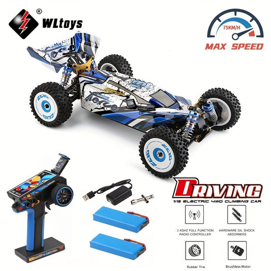 Remote Control Car, Wltoys 124017 Brushless 4WD Off-Road Racer with 75KM/H Source Speed and Two 7.4V 2200mAh Batteries