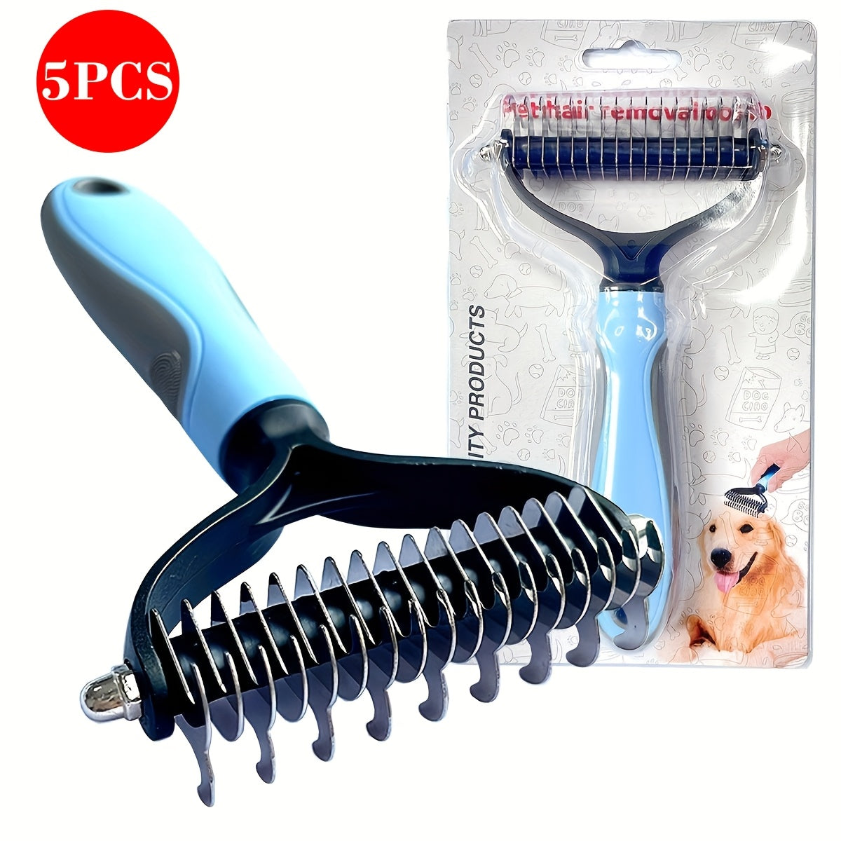 Dematting Comb & Undercoat Rake for Dogs and Cats – Double-Sided 9 & 17 Teeth Deshedding Brush | Safe Rounded Tips, Removes Mats