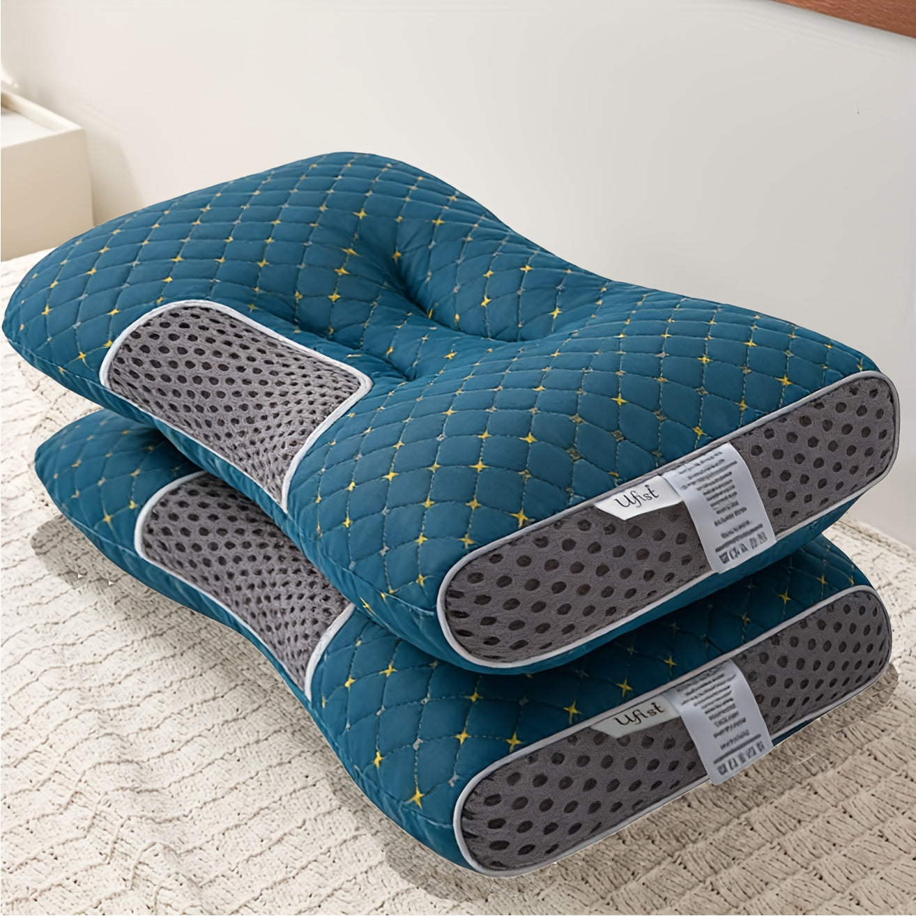 Neck Pillow 2-Pack Orthopedic Contour Support, Removable Zippered Cover, Breathable Fabric, All-Season Cervical Spine