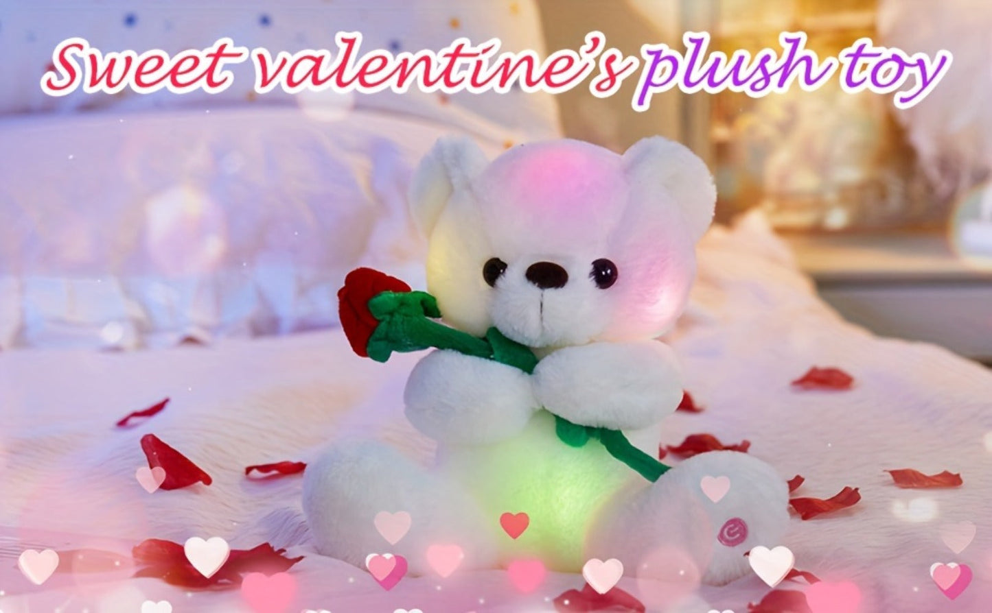 Rose Bear Plush with LED Light Glowing White Bear with Flowers Romantic with the Listed Color, Size or Set Options for Everyday Use