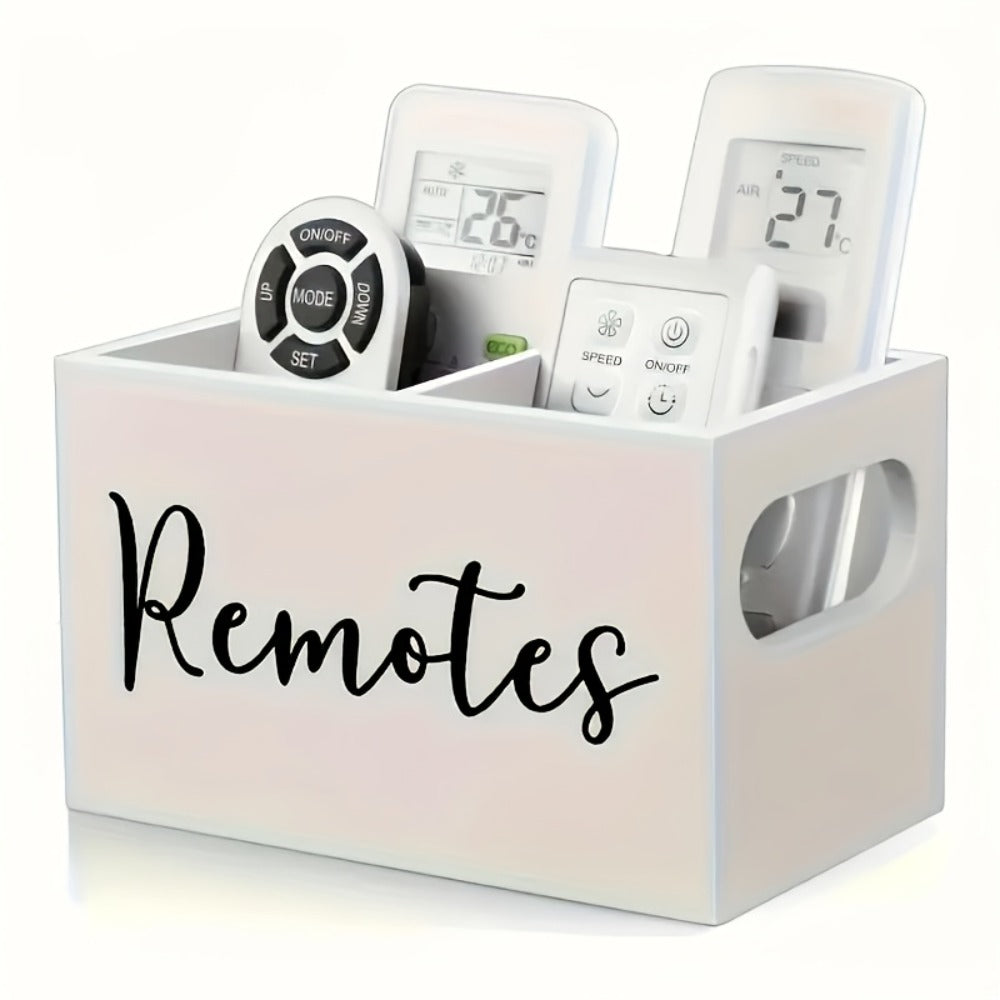 Black Wooden Remote Control Holder with Multi-Compartment Layout and 6 x 4 x 4-Inch Checkout Size