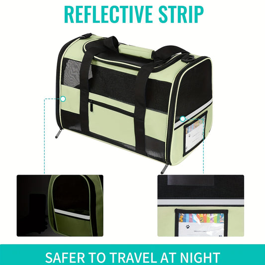 Airline Approved Soft-Sided Pet Carrier | TSA Collapsible Cat & Dog Travel Bag with Fleece Lining, Foldable Bowl, Mesh Ventilation
