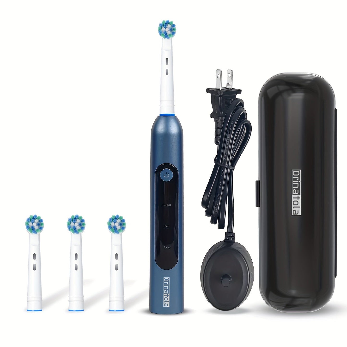 Electric Toothbrush with 3 Rotating Cleaning Modes – Induction Charging, 4 Replacement Brush Heads, Travel Case Included