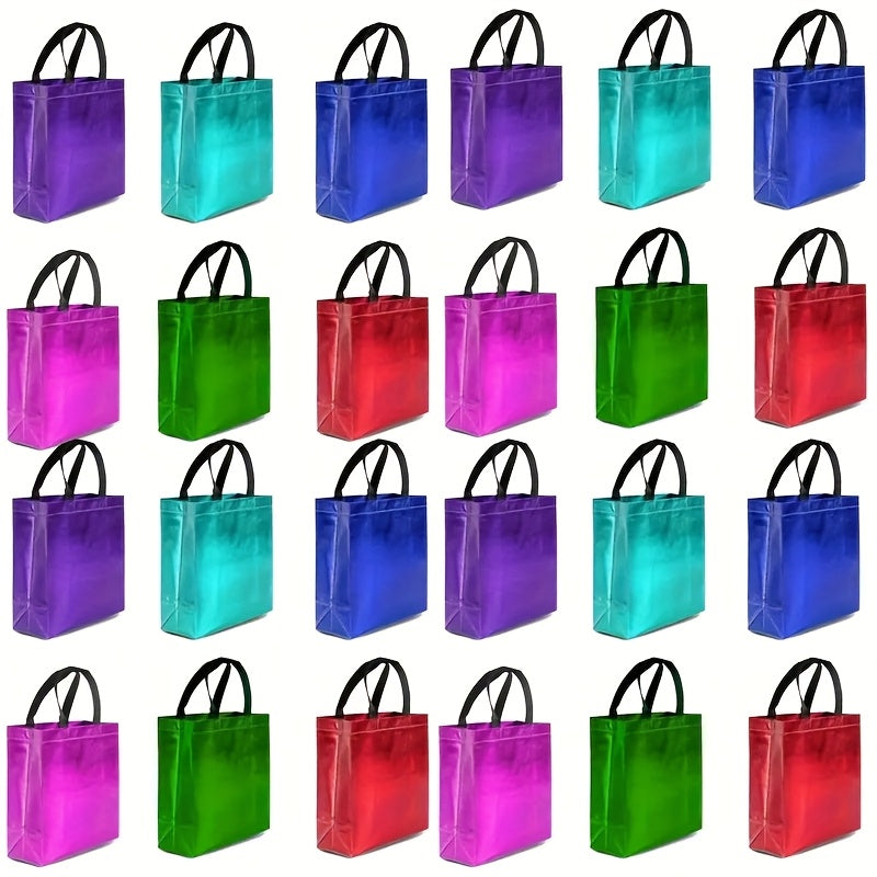 Gift Bags Bulk 24pcs Mixed Colors Glossy Finish | Reusable Shiny Party Favor Bags 8x10x4 in Pink Red Purple Blue Green