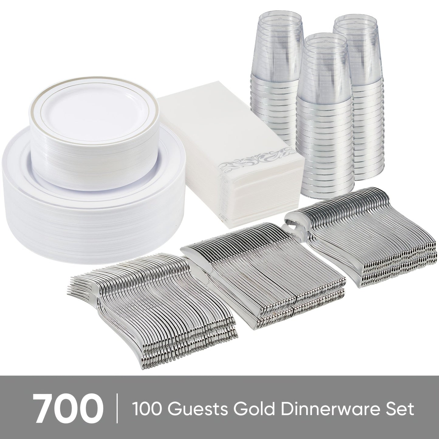 Disposable Party Dinnerware Set 350 700 Pieces Gold Silver Plastic Plates Salad Plates for Entryways, Bedrooms and Living Spaces