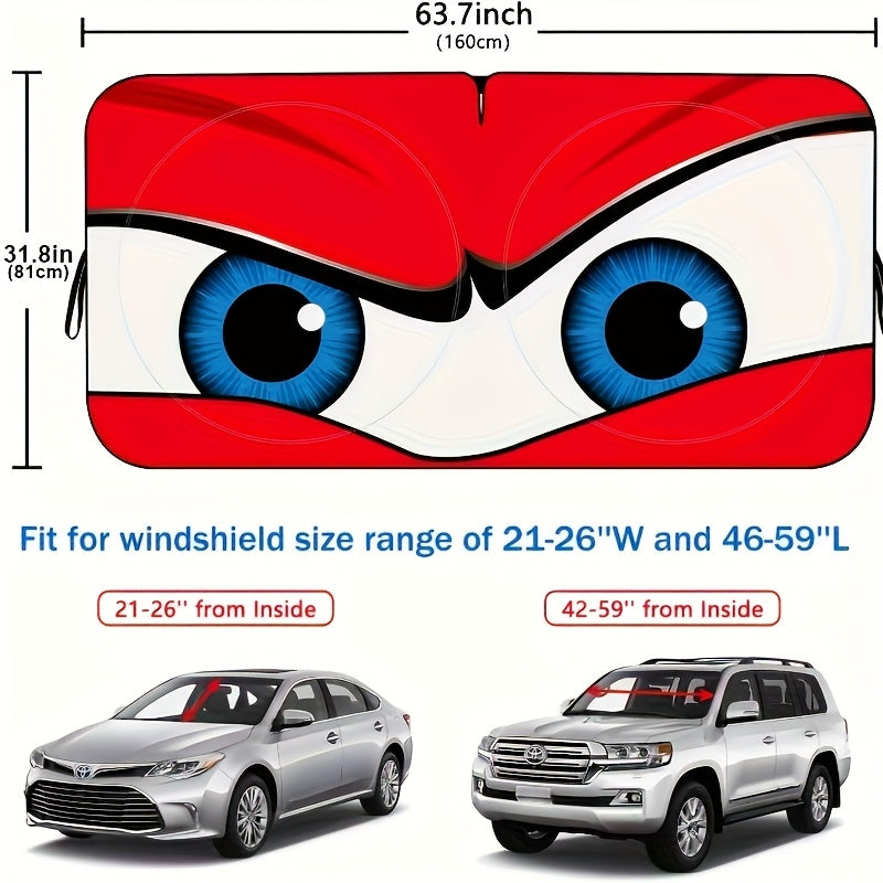 Car Windshield Sun Shade Funny Eyes Foldable UV Blocker Visor – Blue & Red Eye Styles with Reinforcement Tape for Most Cars SUVs Trucks