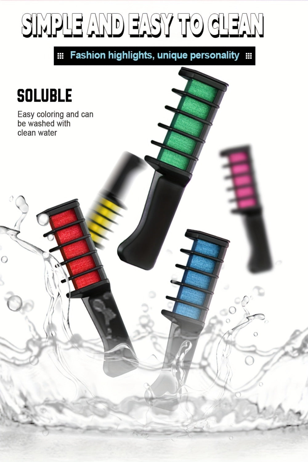 Temporary Hair Chalk Comb Set 14 Colors, Hair Color Sticks with Plant-Based Squalane & Glycerin, Vibrant Streaks for Parties