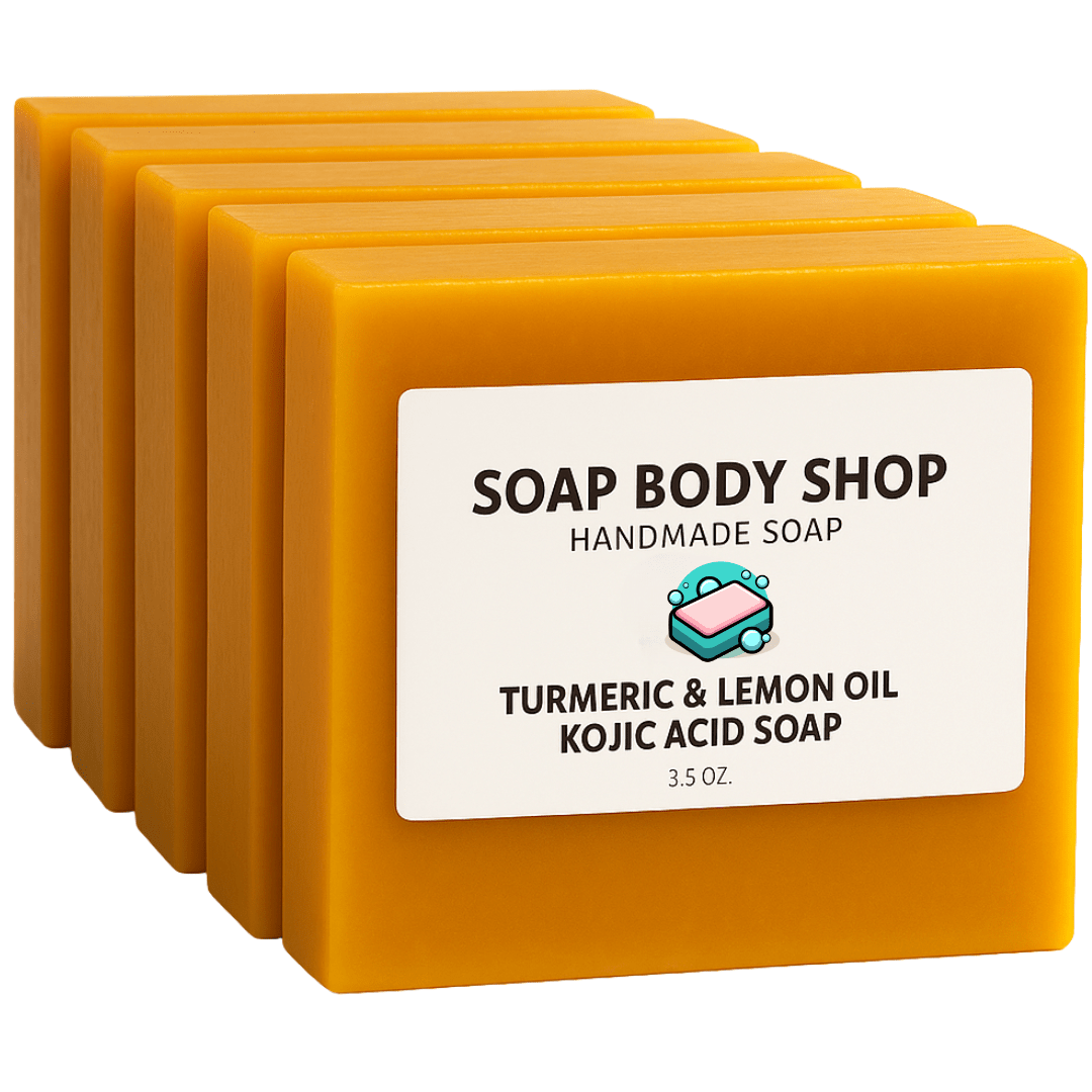 Kojic Acid Turmeric Soap Bar Handmade 3-Pack & 5-Pack β Lemon Oil Coconut Oil Goat Milk Brightening Cleansing Bar for Face & Body Acne Dark