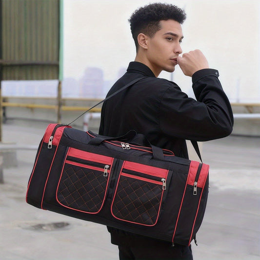 Gym Duffel Bag Large Capacity Travel Bag for Men Women Heavy Duty Polyester Multi Pocket Adjustable Shoulder Strap Zipper Closure