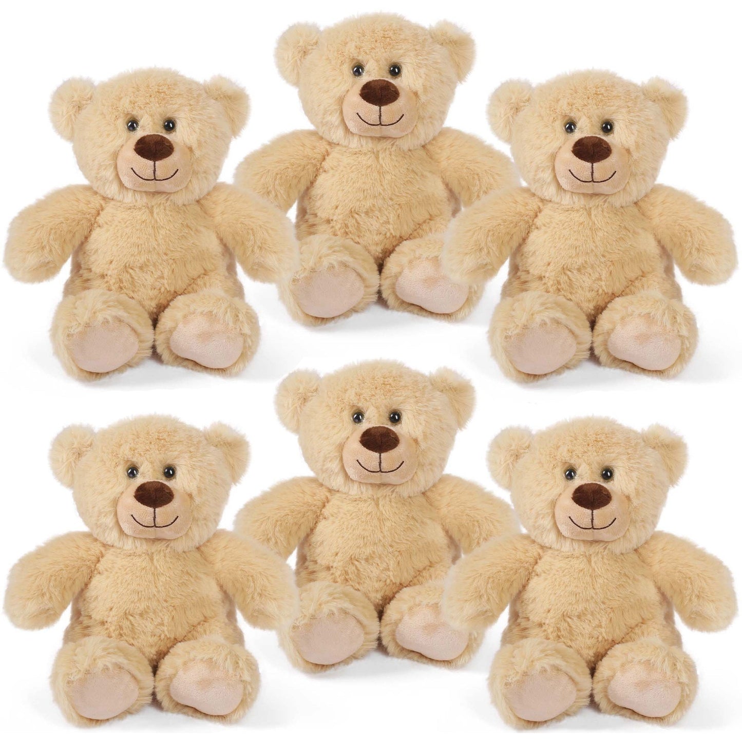 Plush Toy Six-Pack of 8-Inch Teddy Bears in Mixed, Dark Brown or Light Brown Sets for Event Favors