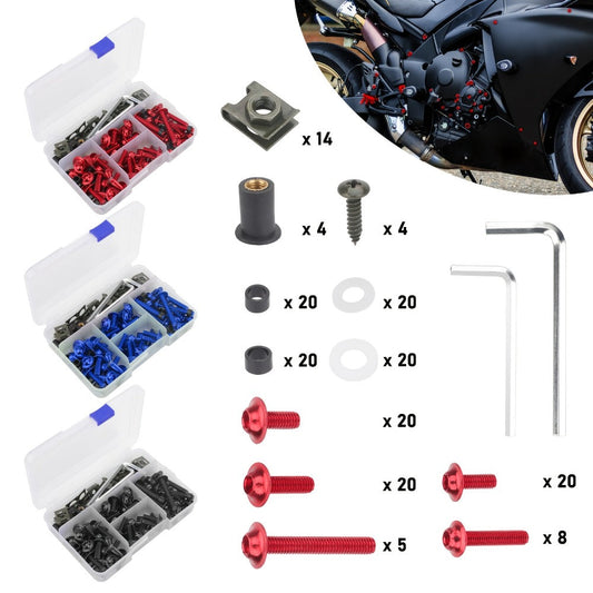 Motorcycle Fairing Bolt Kit 177-Piece CNC Anodized Aluminum Screws for Fairings Windshield Fuel Tank Body Panels