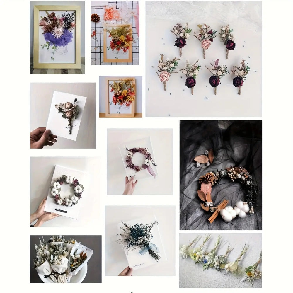 Four-Box Mixed Dried Flower Set with Assorted Colors and Small Botanical Pieces for Craft Decoration