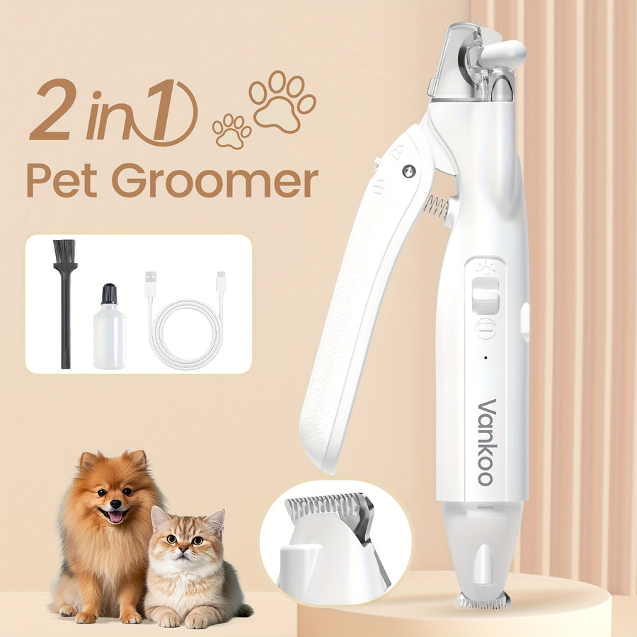 2-in-1 Pet Grooming Clipper with LED Light – Rechargeable Nail Cutter & Paw Hair Trimmer for Dogs & Cats | Precision Trimming for Paws