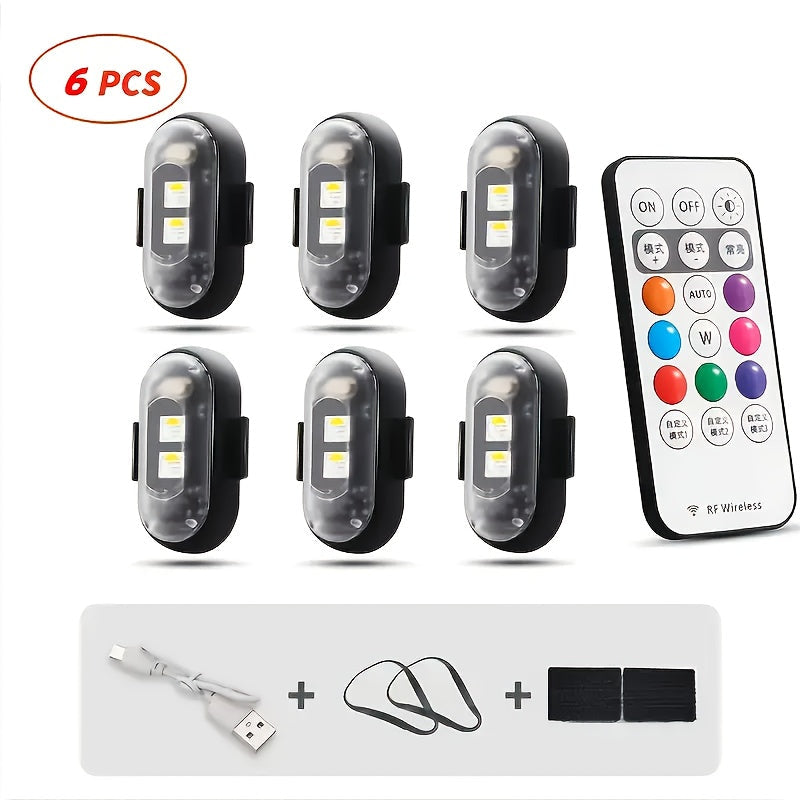 Wireless LED Strip Lights 8-Color 4pcs / 6pcs – Remote Control USB Rechargeable Waterproof Anti-Collision Light for Car Motorcycle Bike