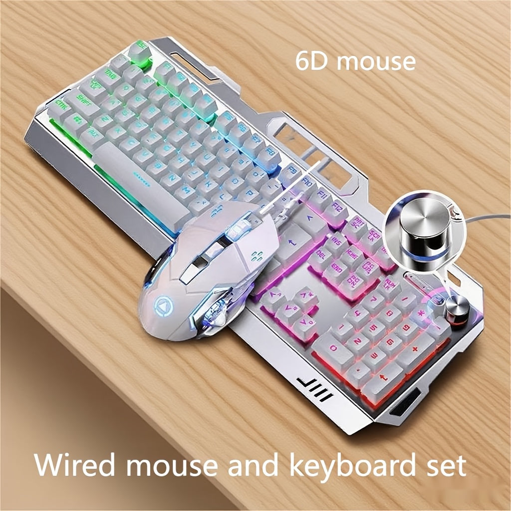 Gaming Keyboard Wired 104 Keys Full Metal Panel – LED Color Backlight, Multimedia Knob, Faux Mechanical Feel, USB